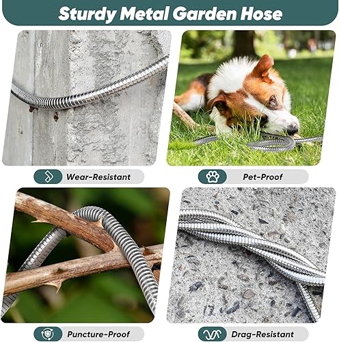 Miniatura 6 de Manguera de jardín de 100 pies con boquilla de 10 funciones, manguera de agua con conector de metal a prueba de fugas, sin nudos, sin torceduras,