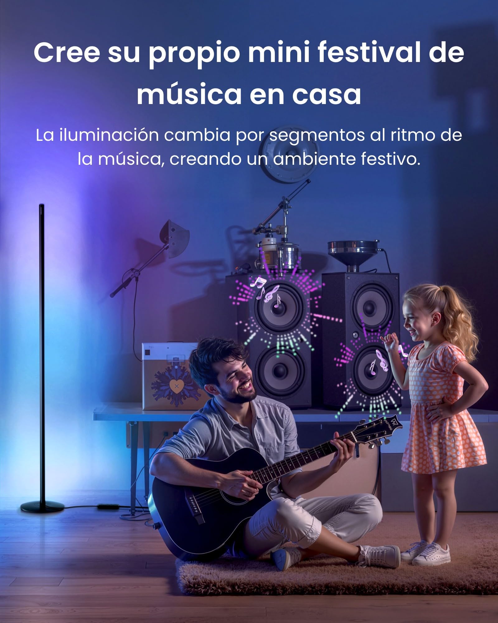 SwitchBot Matter RGBICWW Lampara de Pie, Blanco Cálido & Frío, Lámpara de Pie LED compatible con Apple Home, Alexa, Google Home, 16 Millones Colores, 1200lm, Sincronización de Música, Modos de Escena