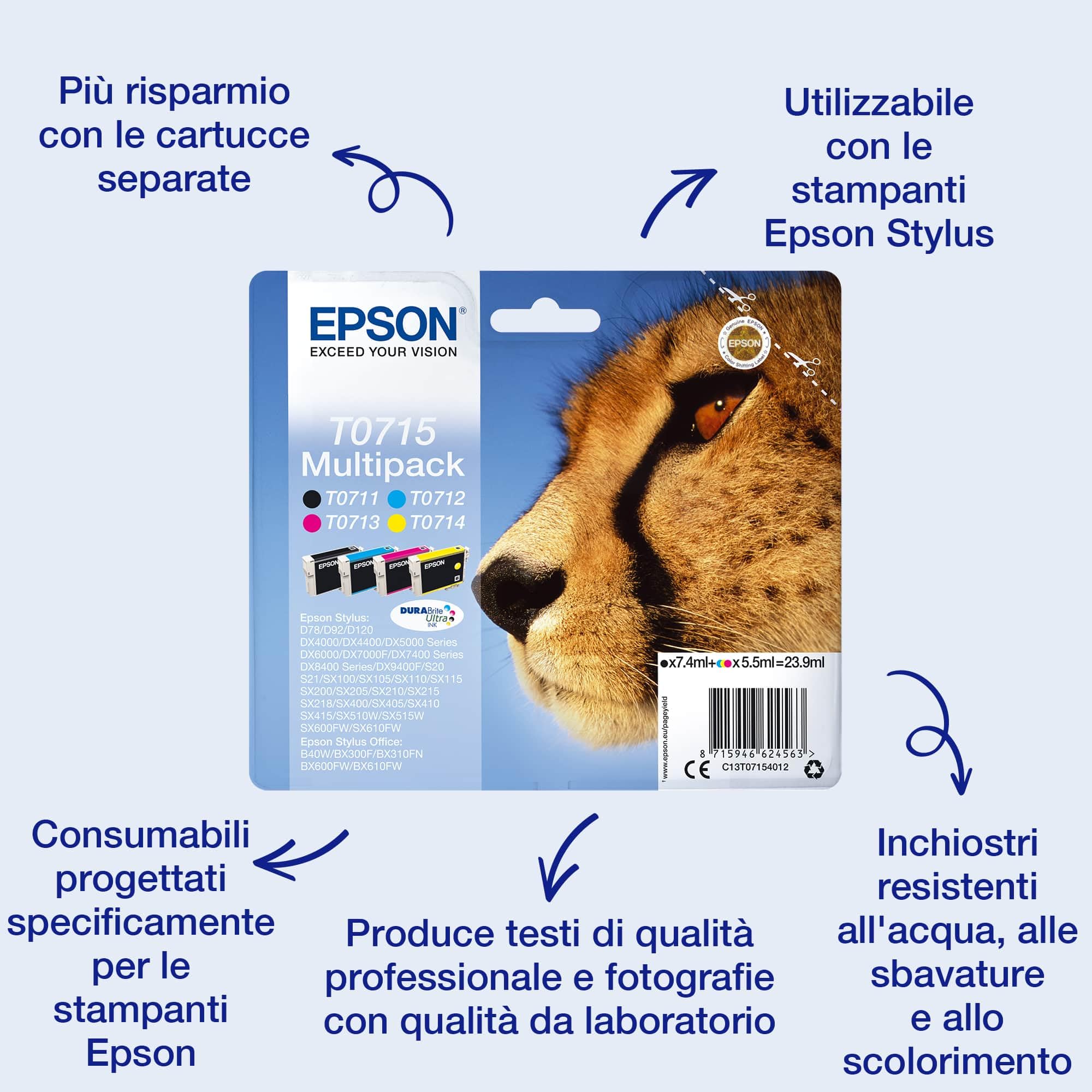Epson DURABrite Ultra Ink 2017 Cartucce Originali, Serie Multipack, 4 Colori T0715