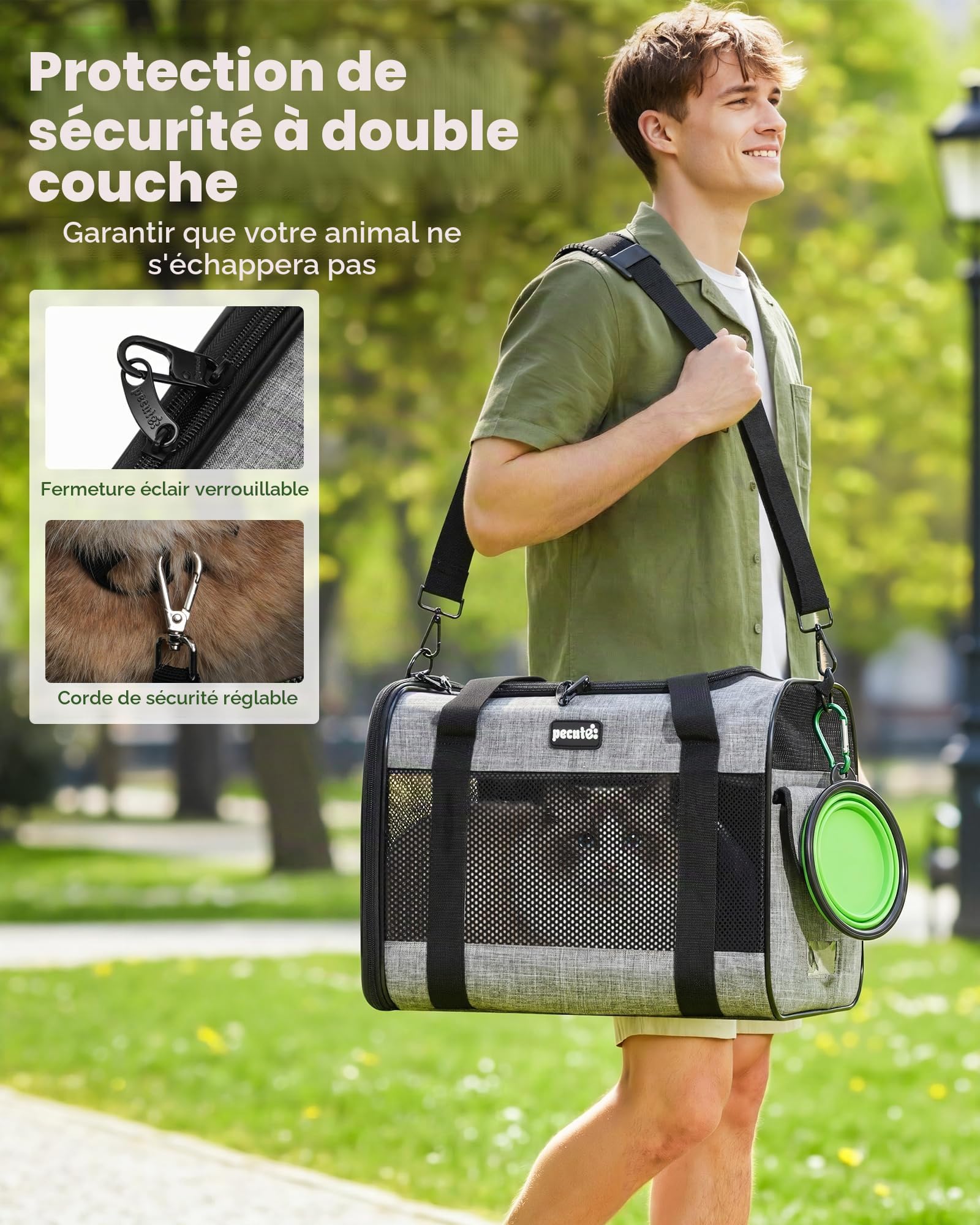 Pecute Sac de Transport pour Chat, Sac à Dos de Transport Portable pour Chiens Voyage pour Chats avec Mangeoire Pliable Porteur pour Animaux Tissu de Maille Respirant Convient jusqu'à