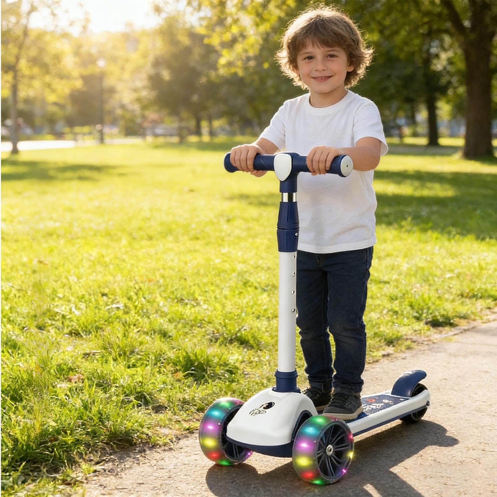 Trottinette Enfant 2-en-1 avec Siège Réglable Antidérapant et Musique