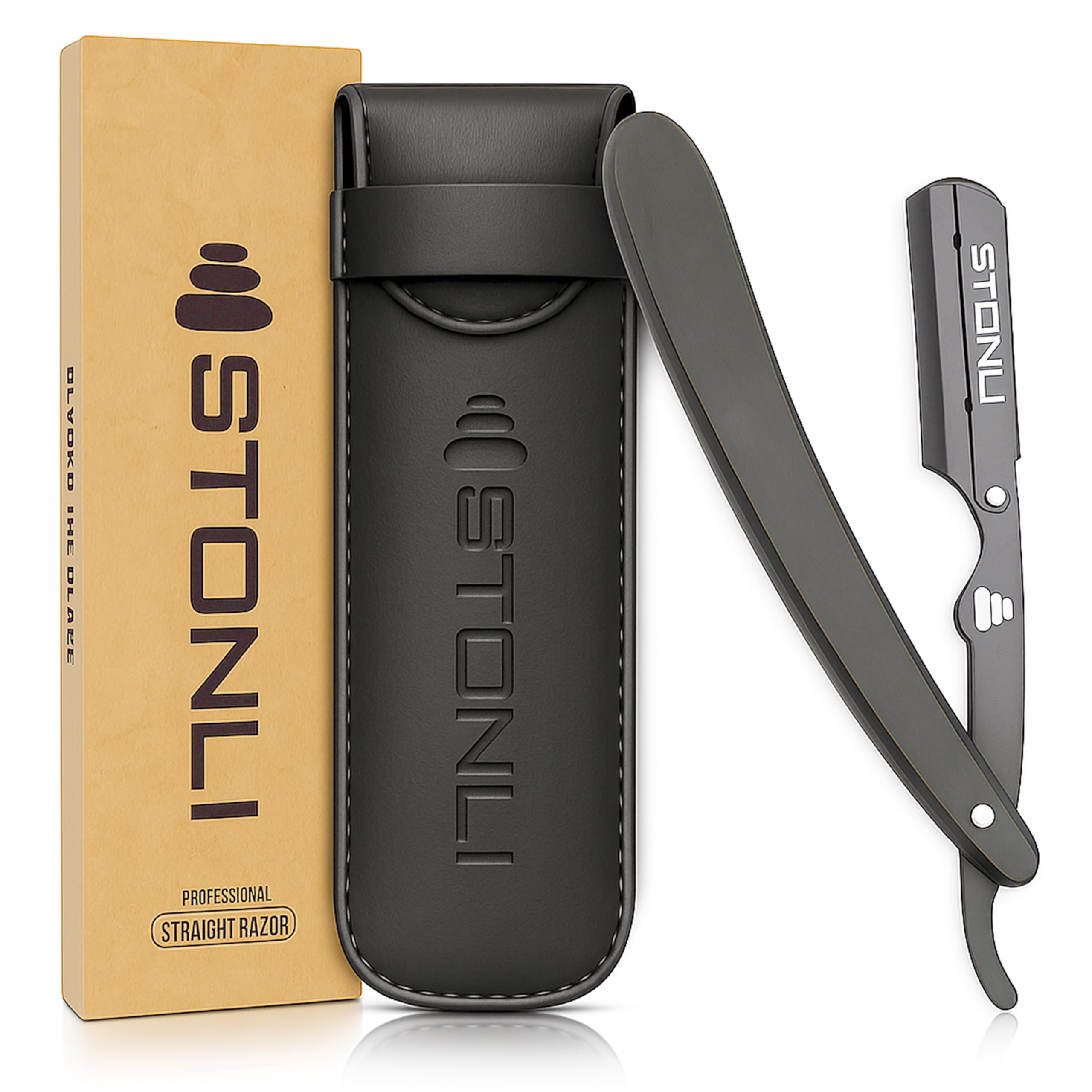 Cut Throat Razors - Straight Razor with Matte Black Finish Professional Barber Razor - Premium Quality Single Blade Shaving Razor for Moustache and Beard - Pouch Included (Black Wooden)