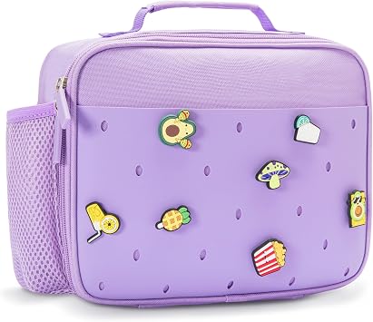 Kid Insulated Lunch Bag Cute Lunch Box Reusable Lunch Tote for School Picnic Birthday Graduation Gifts for Girl Women Purple