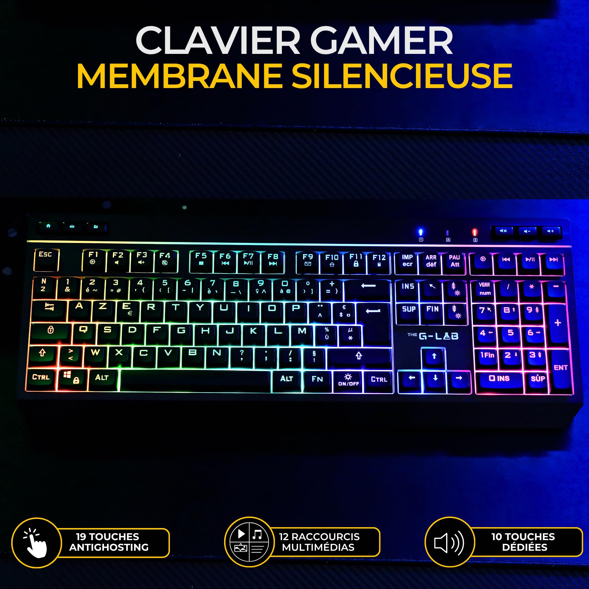 The G-Lab - Tungsten EX Combo - Bezprzewodowa mysz - Potrójne połączenie 2,4 GHz/BT/przewodowe - AZERTY FR Gamer Keyboard RGB & Makra Custom - Bezprzewodowa mysz do gier 6400DPI - PC/PS4/PS5