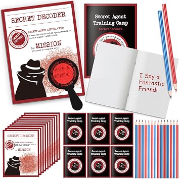 ReliThick 25 Sets Detective Party Favors Spy Secret Kit Escape Room Birthday Party Decoder with Agent Training Camp Notepads Cards Pens Treat Bags Stuffers Pinata Filler Classroom Prizes