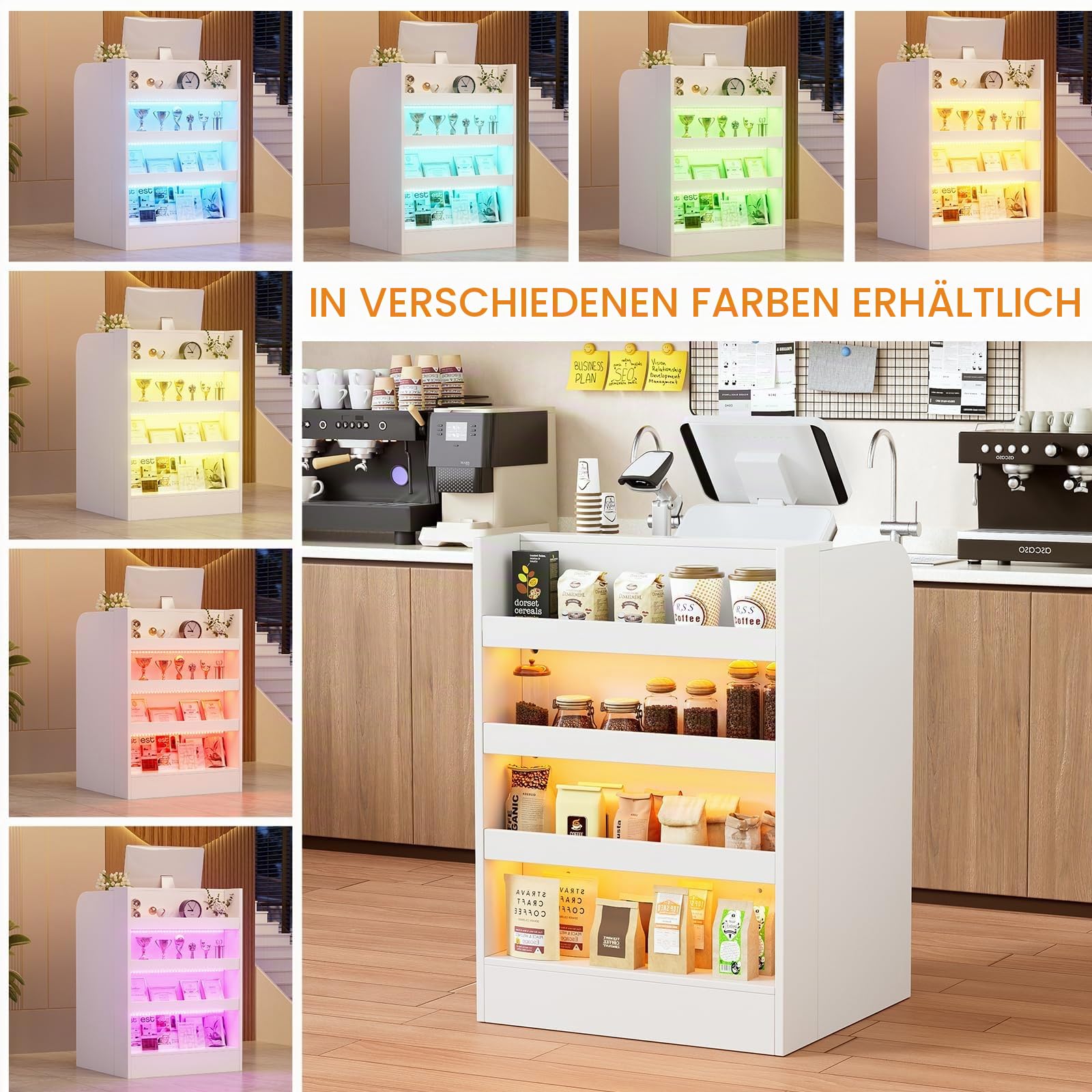 Empfangstheke mit LED-Beleuchtung,Rezeptionstheke Klein Empfangstresen mit Abschließbaren Schubladen & Ausstellungsregal,Moderner Verkaufstheke Rezeptionstisch für Salon Geschäft Hotel Büro 60x60x95cm