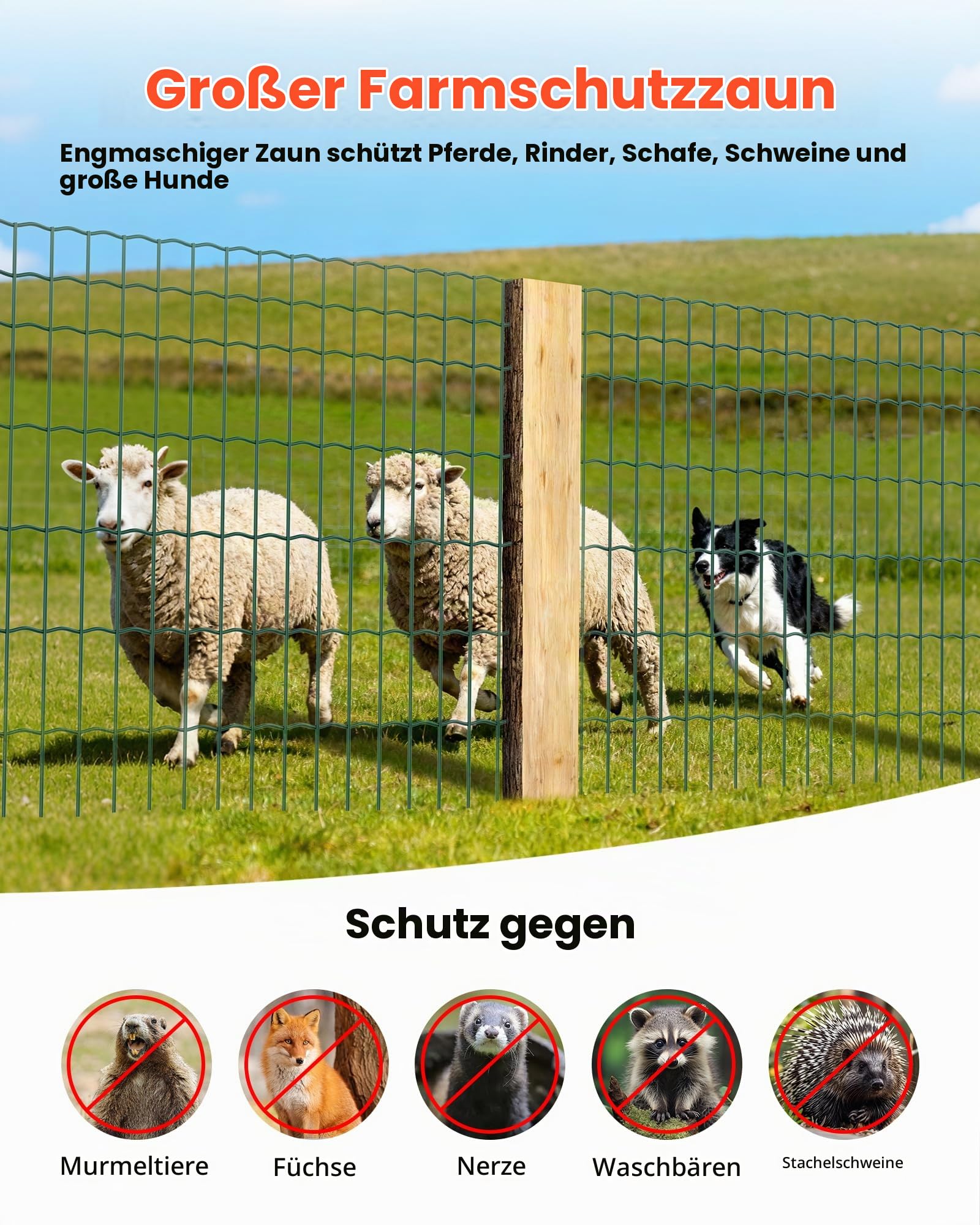 VEVOR Gartenzaun, 1,2 x 25 m, Maschendraht-Zaun 2,1 mm, verzinkter Stahldraht, geeignet für Rinder, Schweine & Schafe, vinylbeschichteter Gitterzaun für Tiergehege, Käfige & Gärten, Grün.