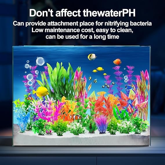 CousDUoBe Fish Tank Decorations Plants, 25pcs Plastic Plants Decorations Fish Tank Accessories Aquarium Decor Plastic Plants