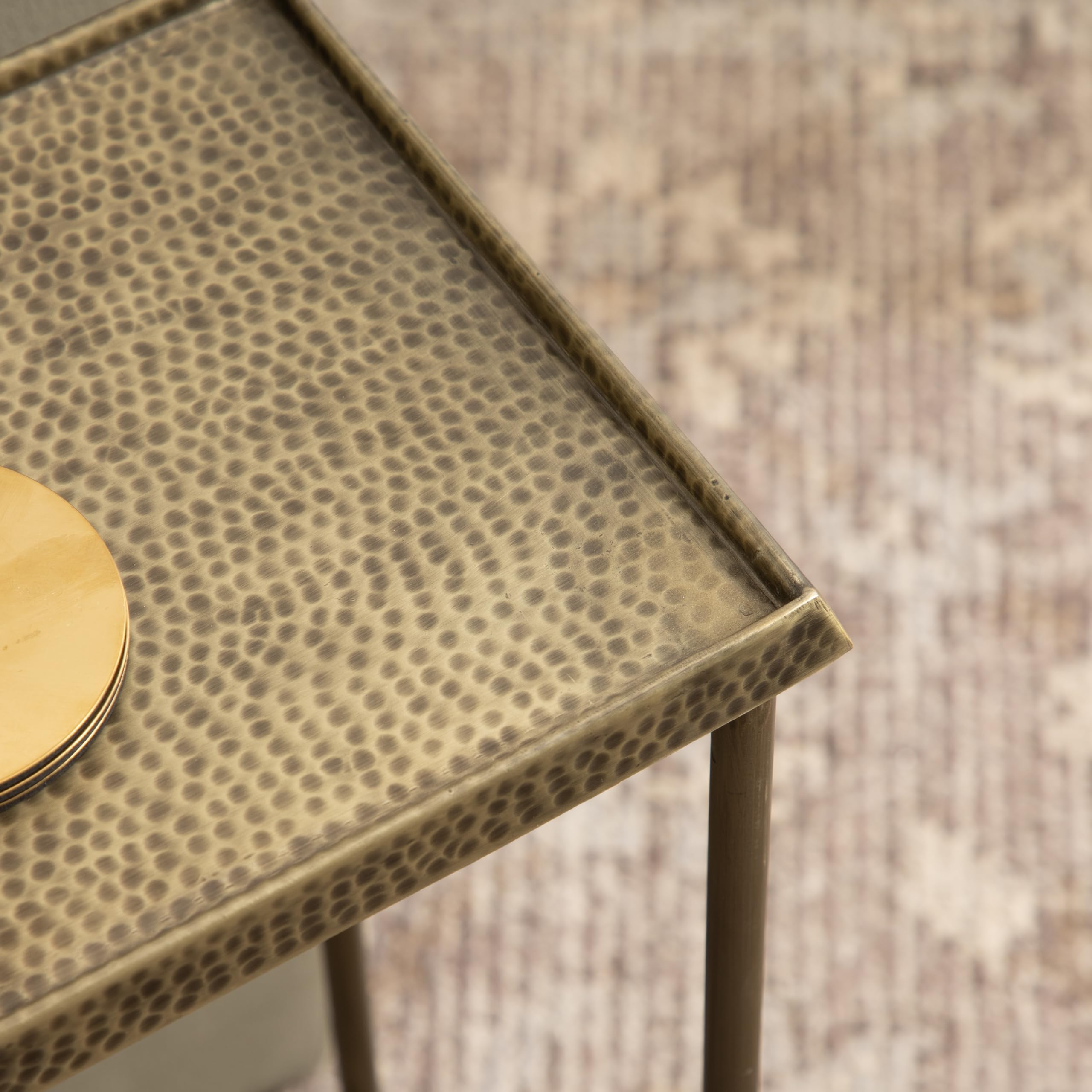 Kate and Laurel Sanzo Transitional Metal Skinny Side Table, 17 x 9 x 24, Antique Brass, Rectangular Slim Bedroom Nightstand with Hammered Tabletop for Use as Bedside Accent or Living Room End Table