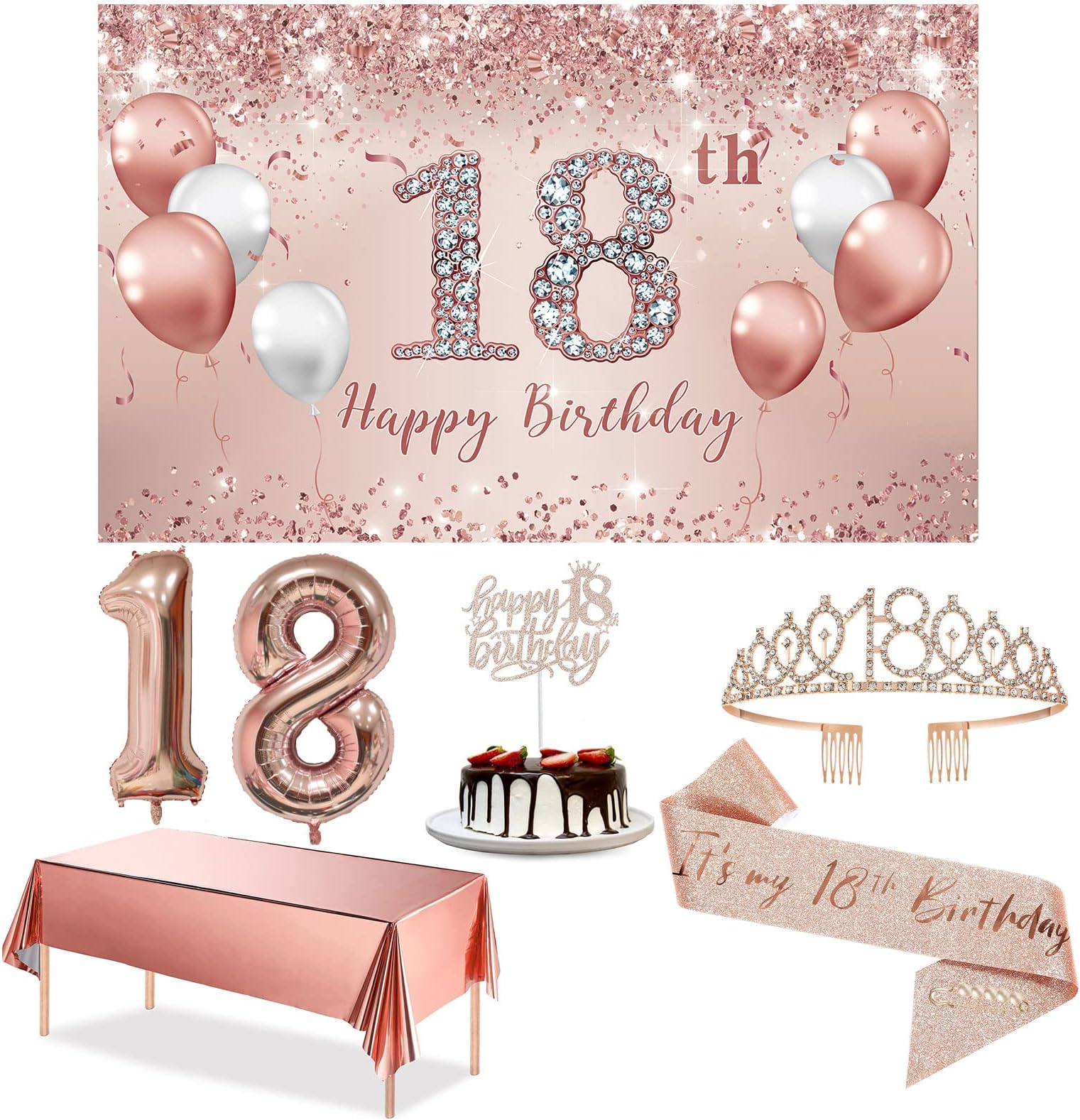 WOJOGO 18th Birthday Decorations For Girls, Rose Gold Happy