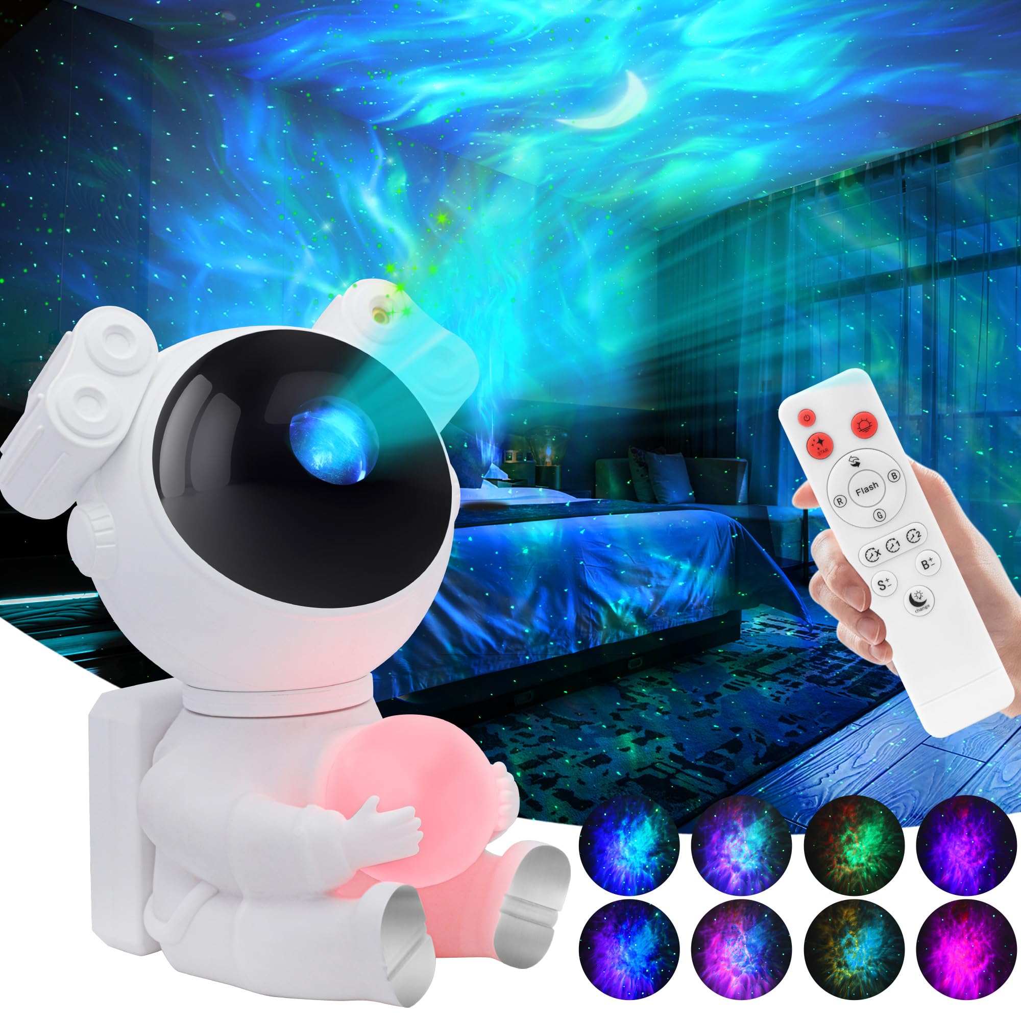 KIMHY Astronaut Galaxy Projector for Bedroom Kids Adults, 2 in 1 Star Projector Galaxy Night Light with Moon Lamp 8 Colors Effects, Space Light for Room Decor, Boy & Girl Birthday, Christmas