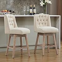 Vista 5 de Juego de 4 taburetes de bar giratorios de 26 pulgadas, taburetes de bar de altura de mostrador con respaldo, taburetes de bar tapizados de tela