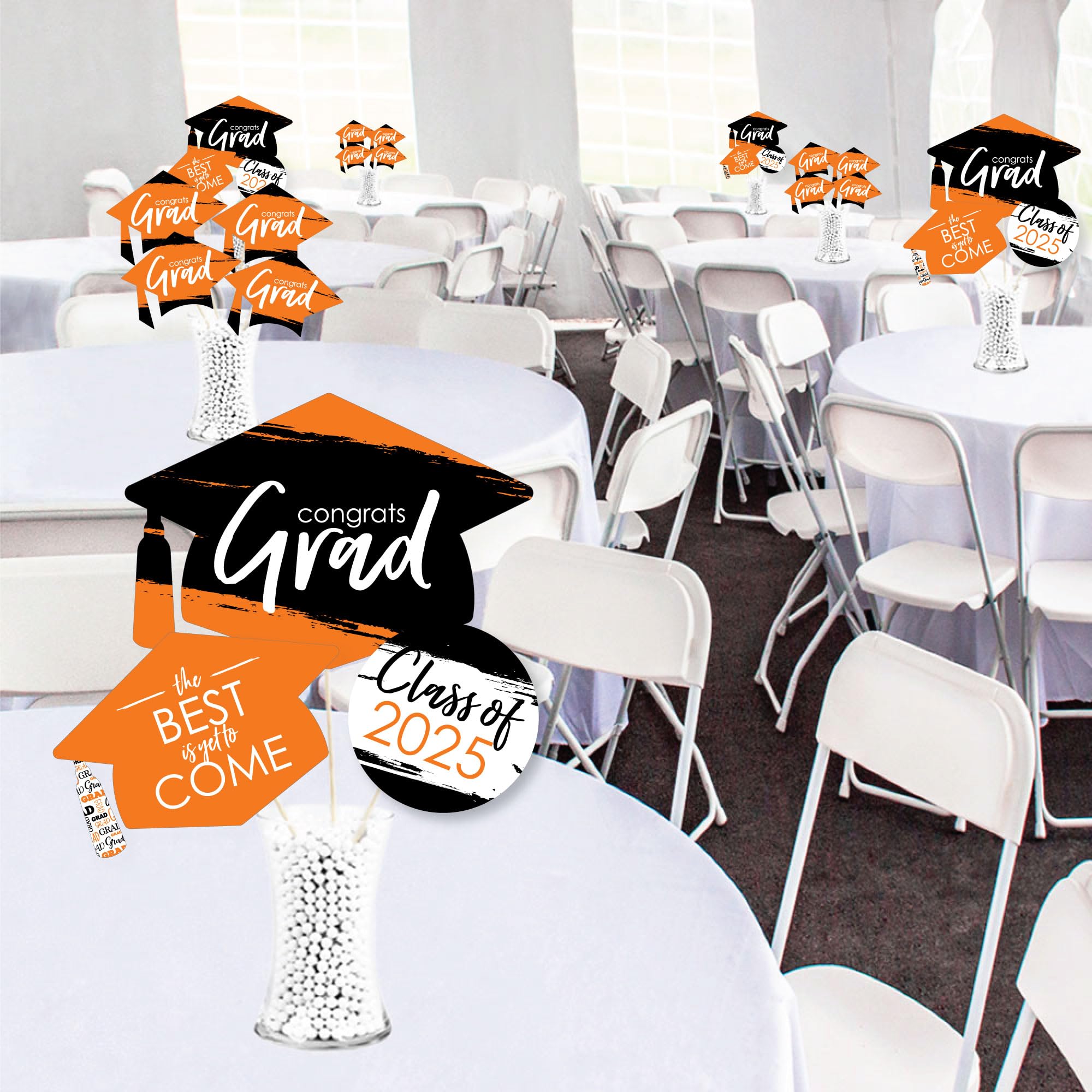 Big Dot of Happiness 2025 Orange Graduation Party Centerpiece Sticks - Showstopper Table Toppers - 35 Pieces