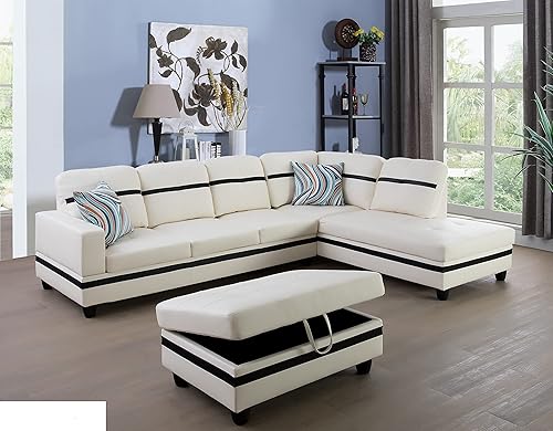 Miniatura 2 de Golden Coast Furniture - Juego de sofá seccional en forma de L, juego de sofá de sala de estar, sofá seccional de cuero con otomana de Negro y