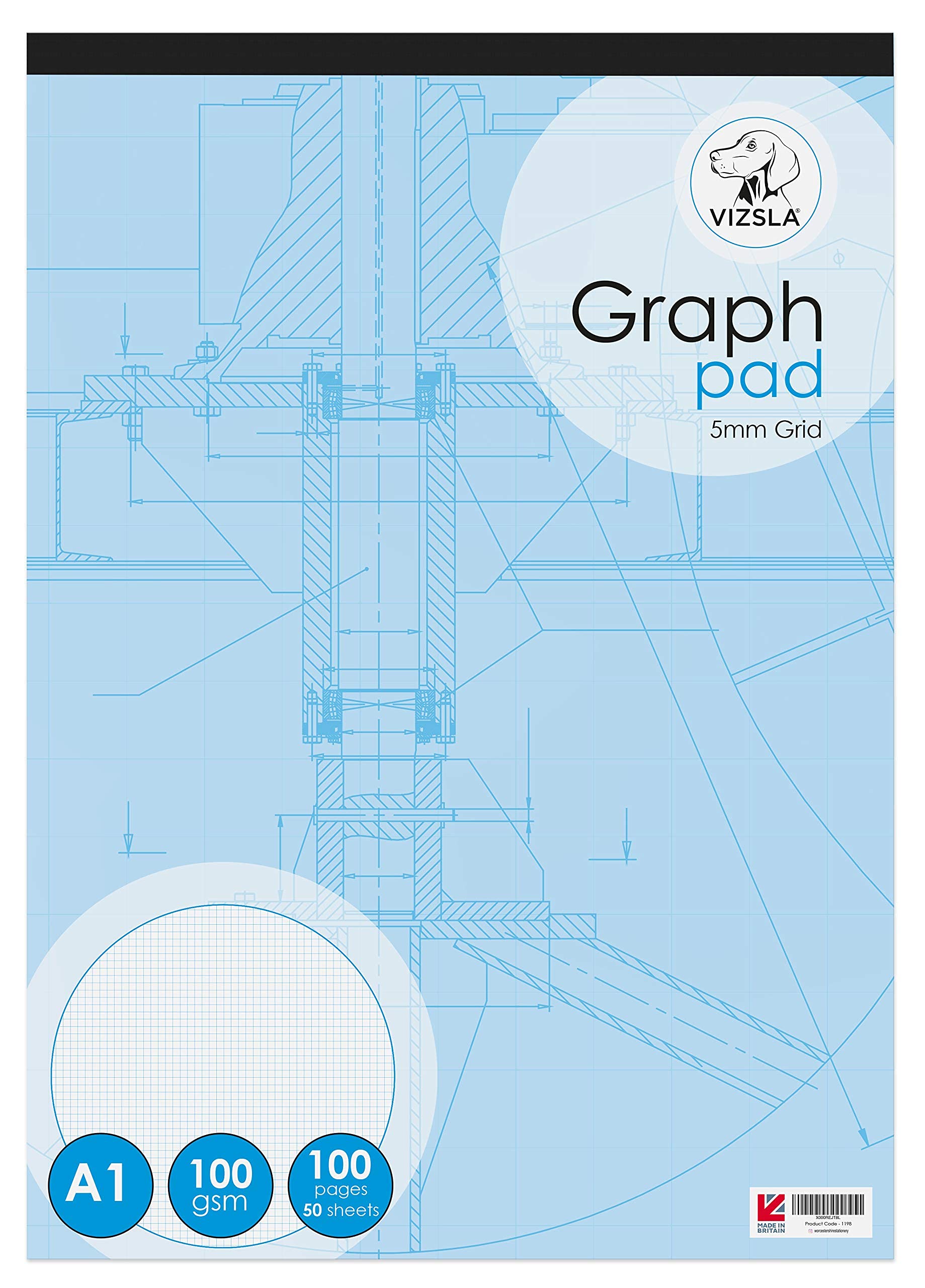 Vizsla, A1 Graph pad, Portrait, 50 Sheets (100 Pages), 5mm Grid
