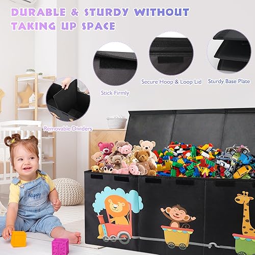 Miniatura 4 de Caja de juguetes XL - Contenedores de almacenamiento de juguetes con tapas, baúl plegable para niños y niñas, organizador de juguetes grandes con
