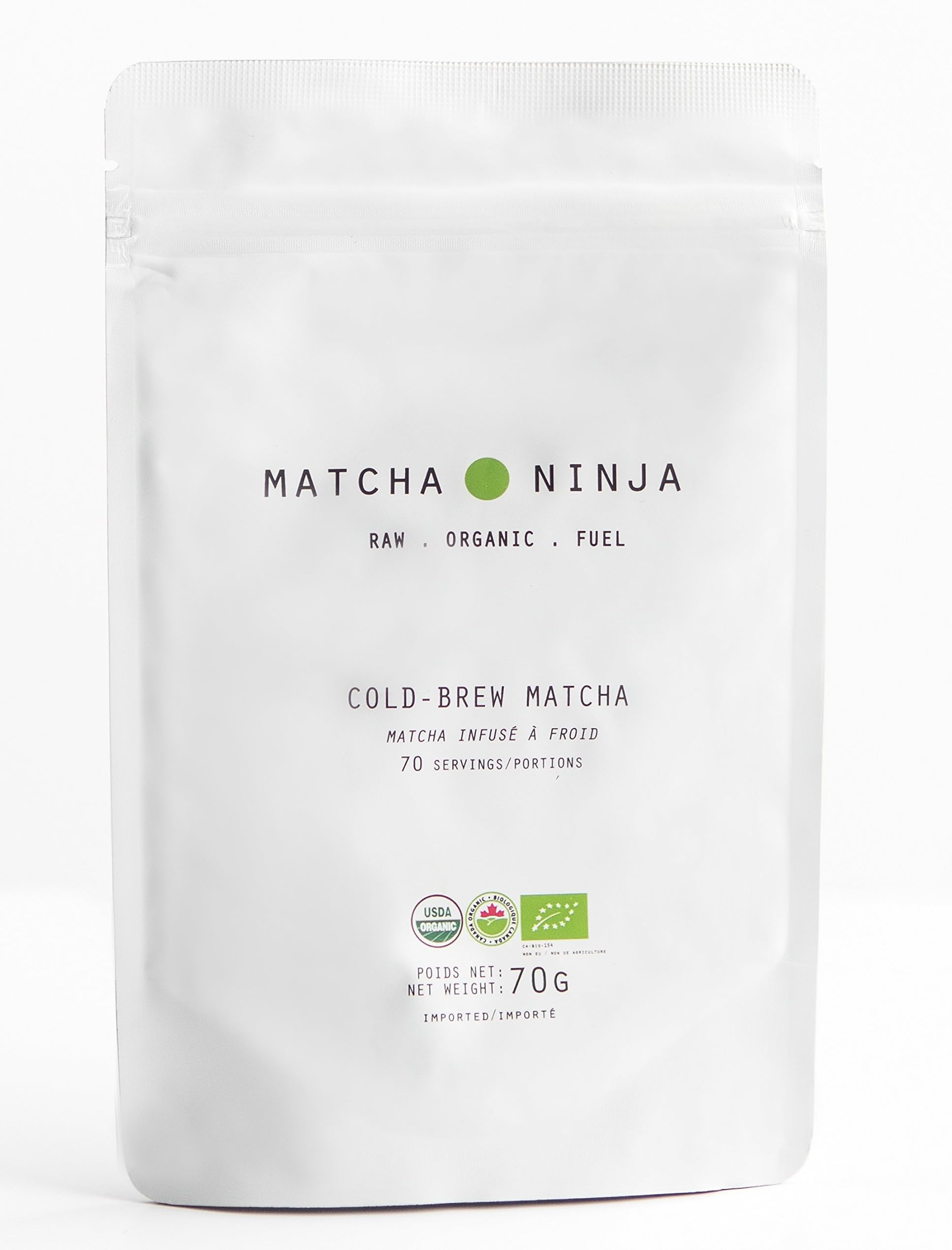 Matcha Ninja 100% Raw Organic Matcha Green Tea. Cold Water Soluble. Ceremonial Grade. Non-Bitter Extra Smooth Blend
