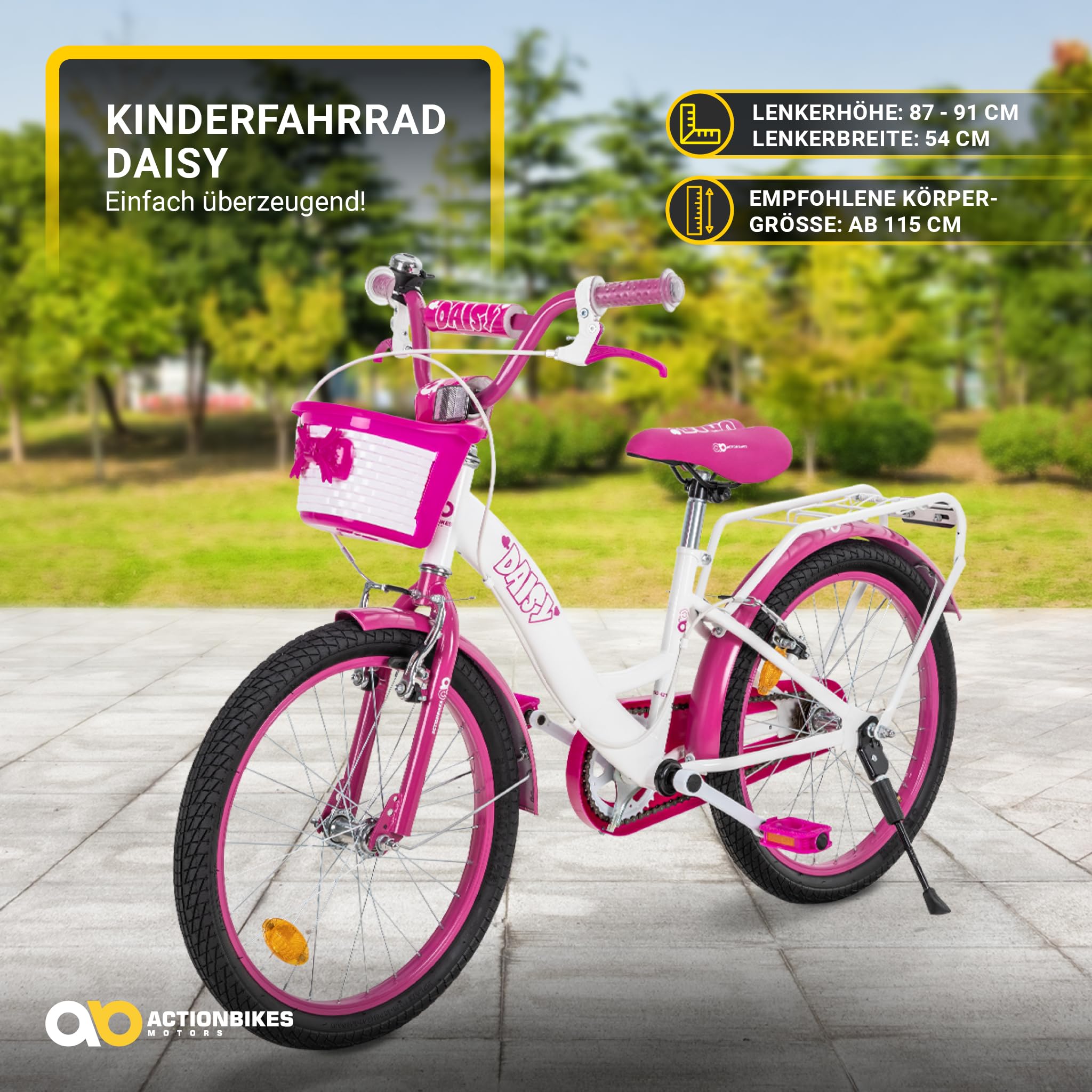 Actionbikes Kinderfahrrad Daisy | 12 16 20 Zoll - V-Brake Bremsen - Fahrrad für Kinder von 2-9 Jahren - Schutzblech v. / h - Kinder Fahrrad für Mädchen & Jungen - Fahrräder - Bicycle - Kinderrad