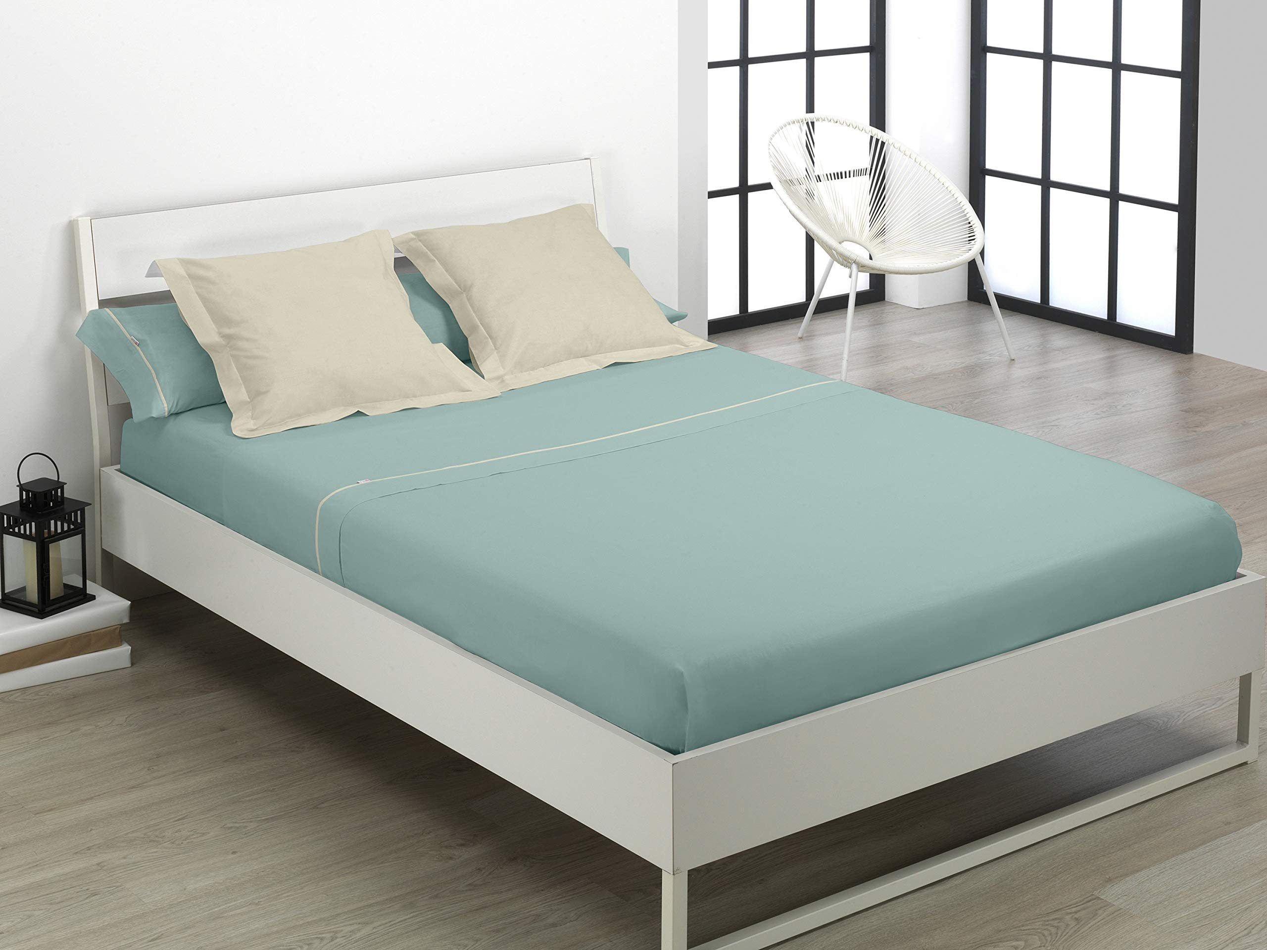 Juego de sábanas color aqua Cama de 180 (4 piezas) - 100% algodón - 144 hilos. Gramage: 115