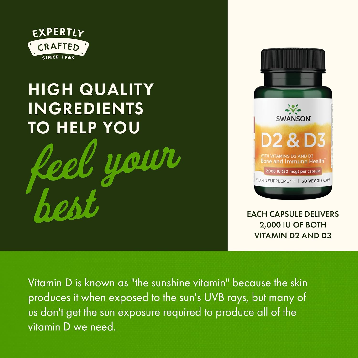 Swanson Vitamin D Complex with Vitamins D2 & D3 - Complete Sunshine Vitamin Complex for Bone, Dental & Immune Health - Vitamin Supplement (50 mcg, 60 Veggie Capsules) 60 Count (Pack of 1) image 5 of 7 B00GOY5GLO