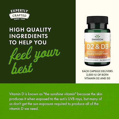 Vista 5 de Swanson Complejo de vitamina D con vitaminas D2 y D3 – Complejo completo de vitaminas Sunshine para la salud ósea, dental e inmune – Suplemento