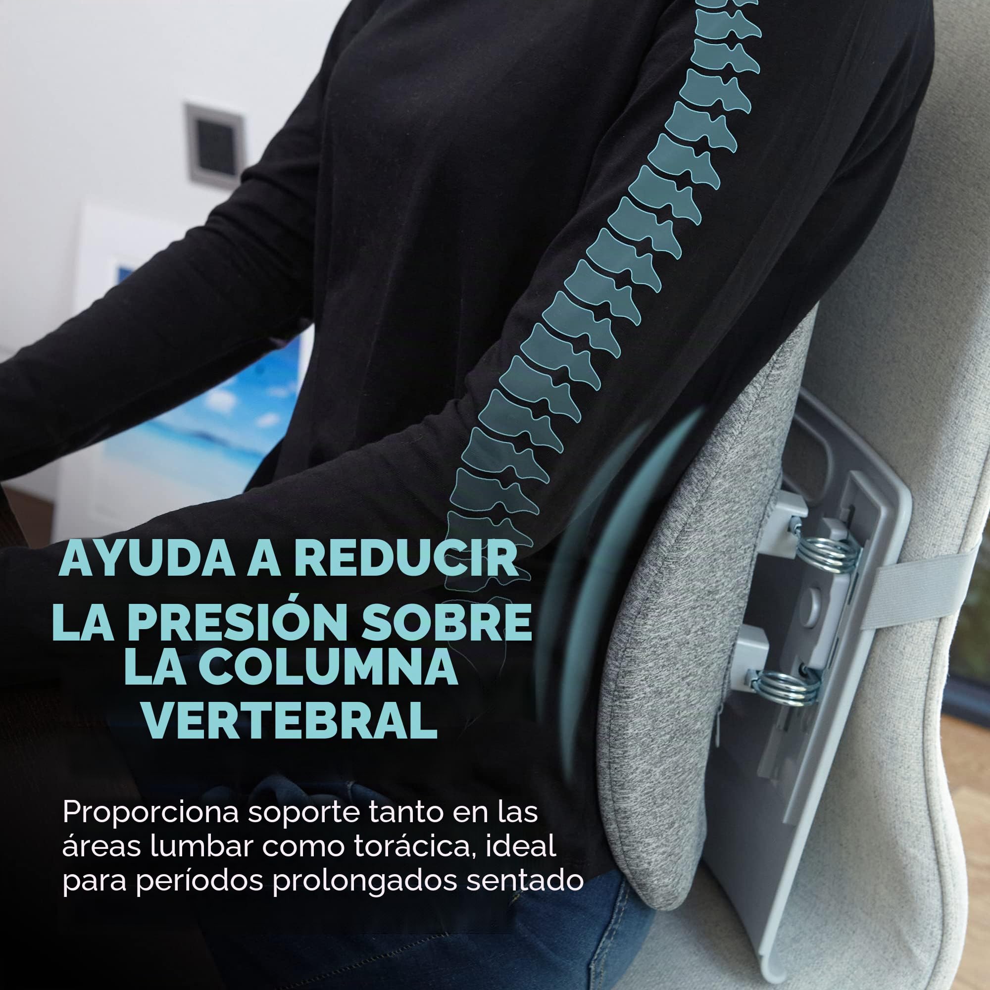 HoMedics Cojín de Respaldo Funda + Calor: mejore la Postura Mientras está Sentado con un Calor Suave y Gradual