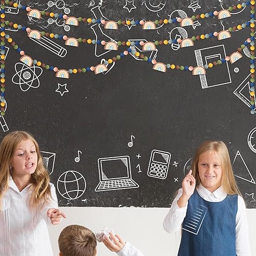 Miniatura 6 de Rtteri Guirnalda de fieltro de arco iris, decoración bohemia para el aula, decoración de regreso a clases, guirnalda de pompones hecha a mano, bola