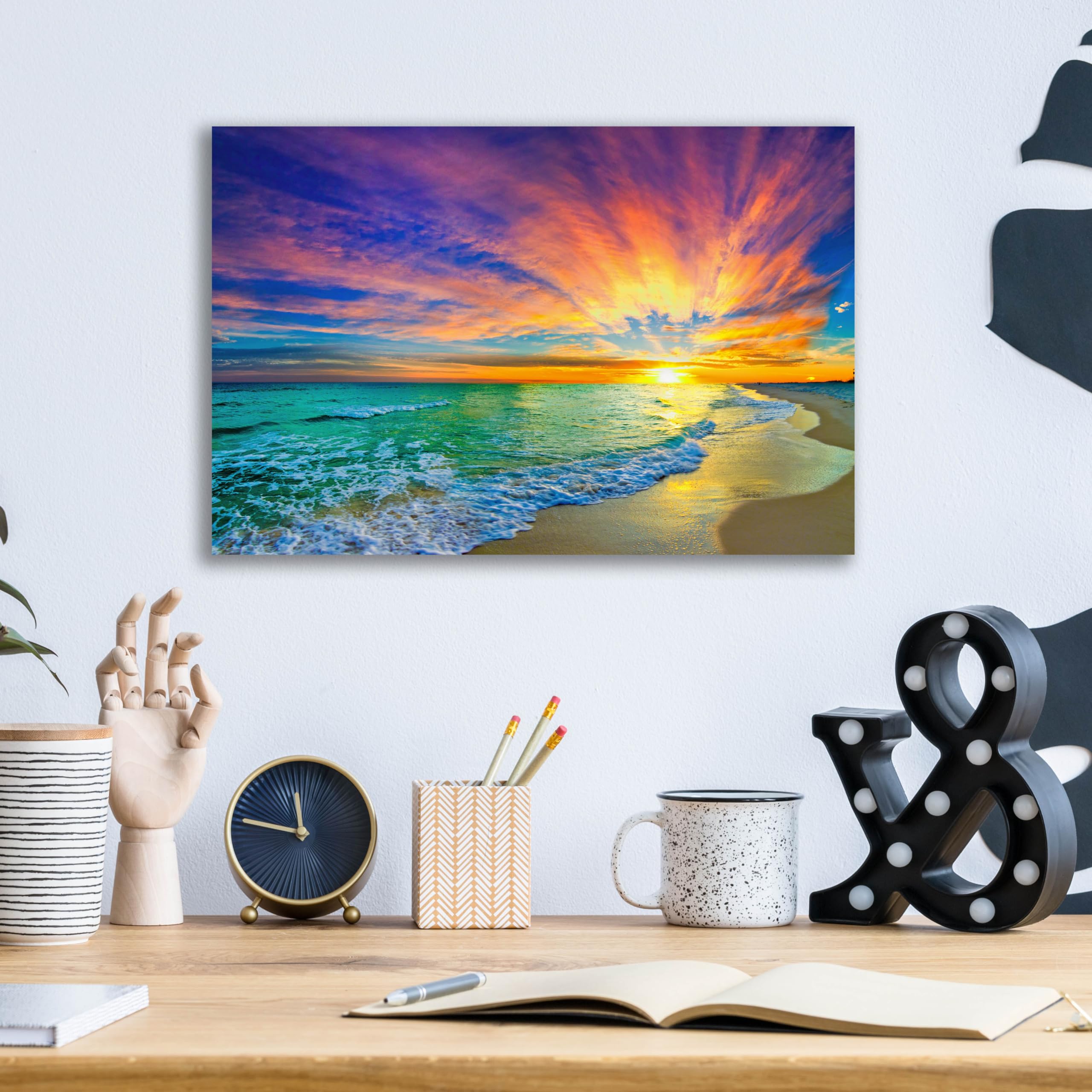 Amazon.com: Epic Art 'Colorful Ocean Sunset Orange And Red Beach