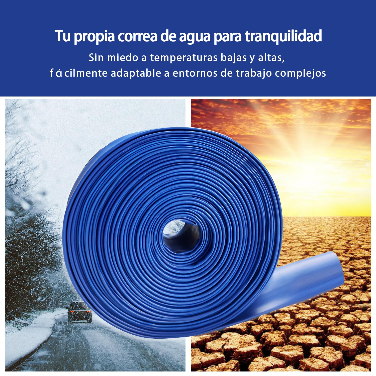 Manguera Plana Flexible con 2 Anillos de Conexión, 15m / Ø38mm Manguera de Descarga para Bombas, Manguera De Agua para Jardín, Piscina, Estanque
