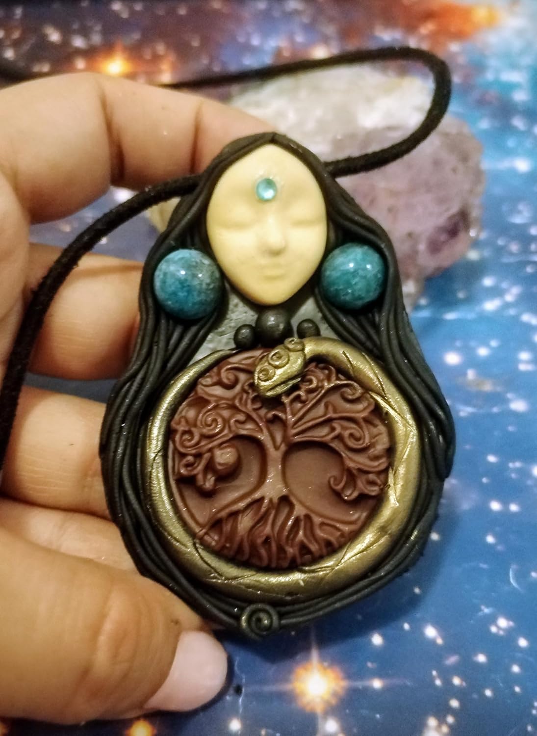 | Ayahuasca Spirit Mother Goddess Necklace | Shaman Healing Sacred Plants Jewelry | Shipibo Quechua Shamanism Visionary Art