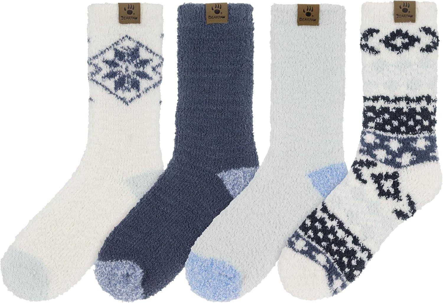 BEARPAW 4 Pair Pack Cozy Super Soft Lounge Socks Multi Pattern Crew Socks - Image 4