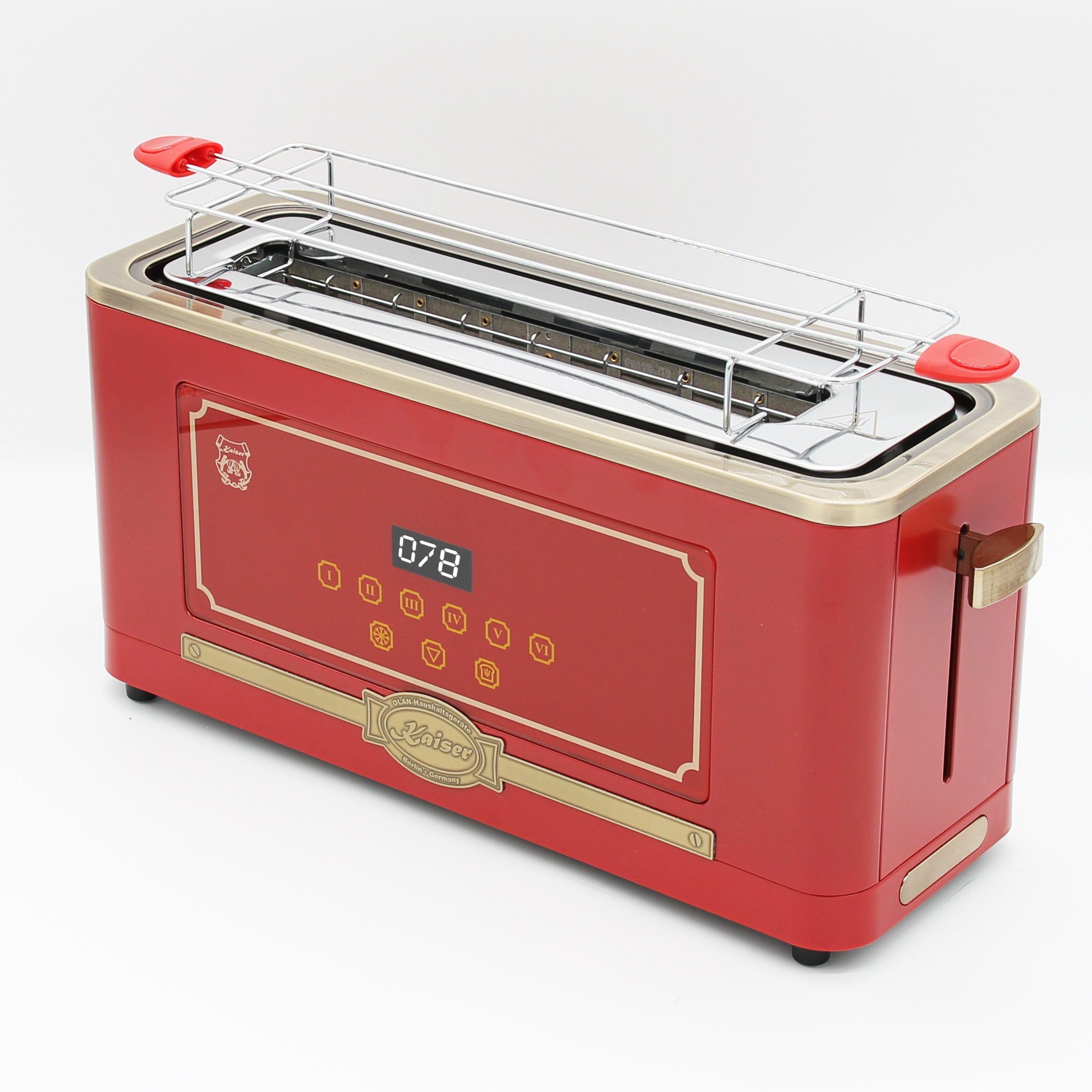 Kaiser Empire M 2530 RotEm Mikrowelle 25L Mikrowellenherd mit Heißluft Grill 25 Funktionen + Retro Toaster T 4000 RotEm, 6 Toaststufen, Auftaufunktion, Aufwärmfunktion, Brötchenaufwärmrost