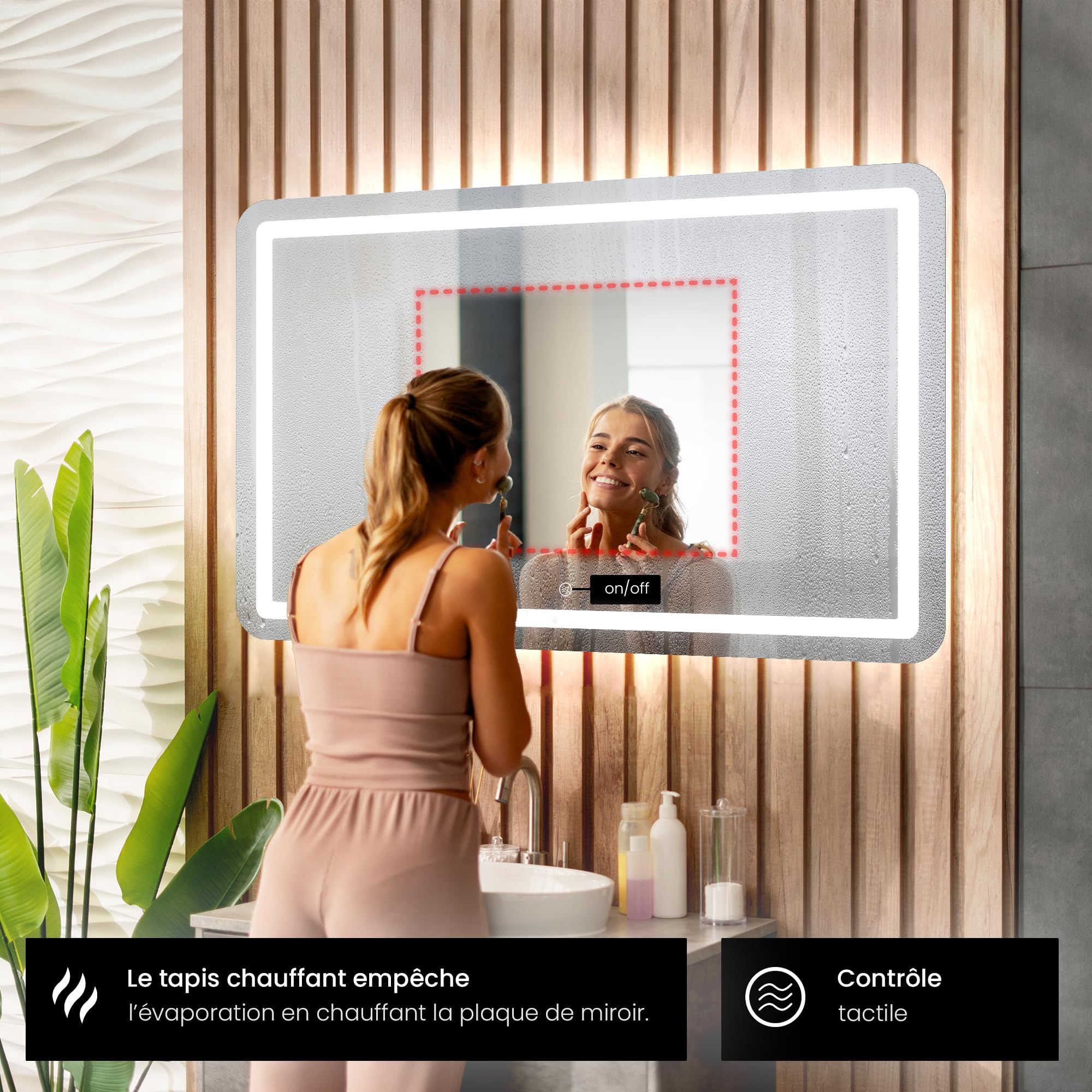 Miroir LED Intelligent Salle De Bain 120x80cm - Anti-buée, Bluetooth, Horloge, Personnalisable