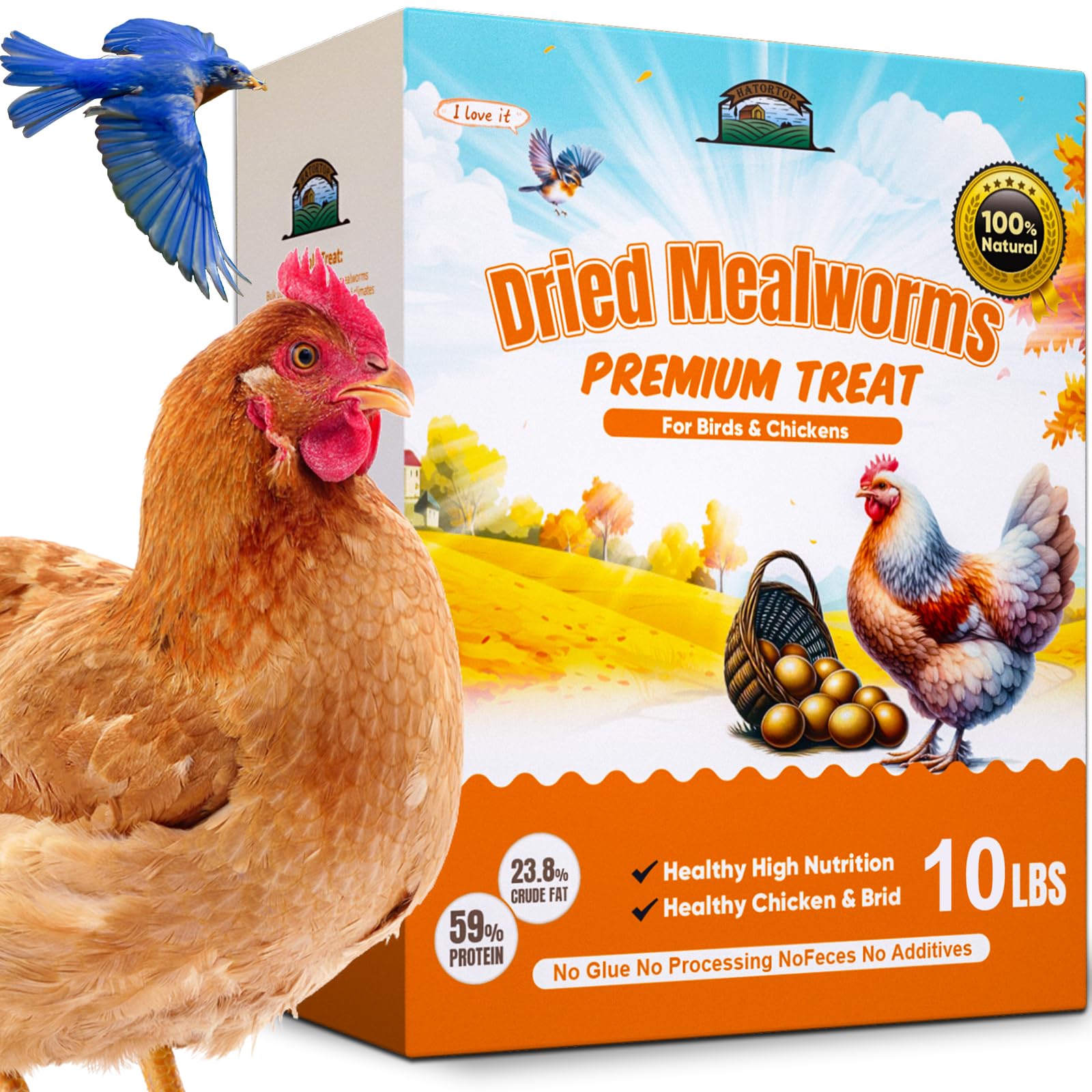 Dried Mealworms 10LB - Non-GMO Meal Worms for Chickens & Birds - Insect Protein Poultry Feed, Natural Chicken Worms ideal for Wild Birds, Reptile Tasty Bird Treats, Laying Hens,Bird Seed Alternative