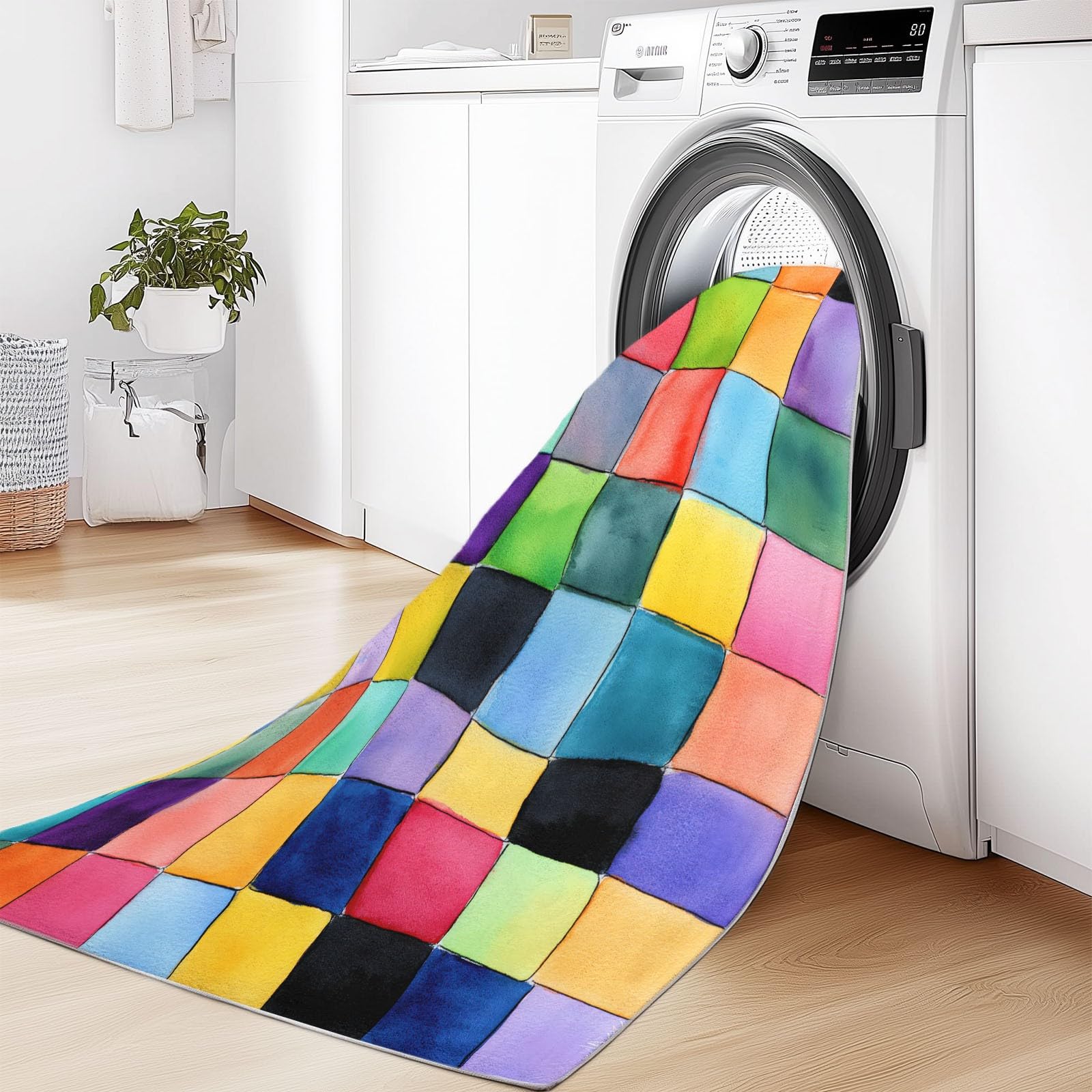 Dywan do salonu 120 x 170 cm kolorowe klocki geometryczne, obraz akwarelowy miękki i antypoślizgowy dywan do sypialni - wewnętrzny dywan z krótkim włosiem do salonu pokój dziecięcy biuro