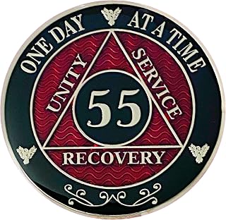 55 Year AA Silver Color Plated-Medallion, Alcoholics Anonymous Chip, AA Coin (AA Red 55 Year Coin)