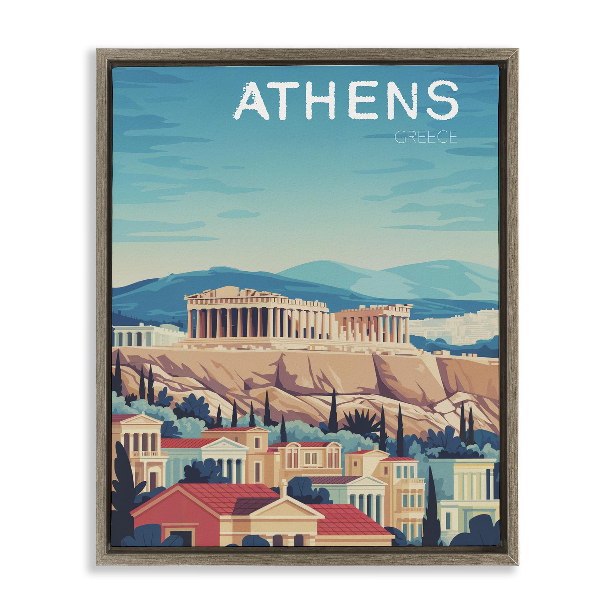 Stupell Industries 'Athens Topography Cityscape', Floating Frame Canvas Art, Brown, 17 x 21 Inches, Easy to Hang and Sturdy, Made in USA, by Andreas Magnusson