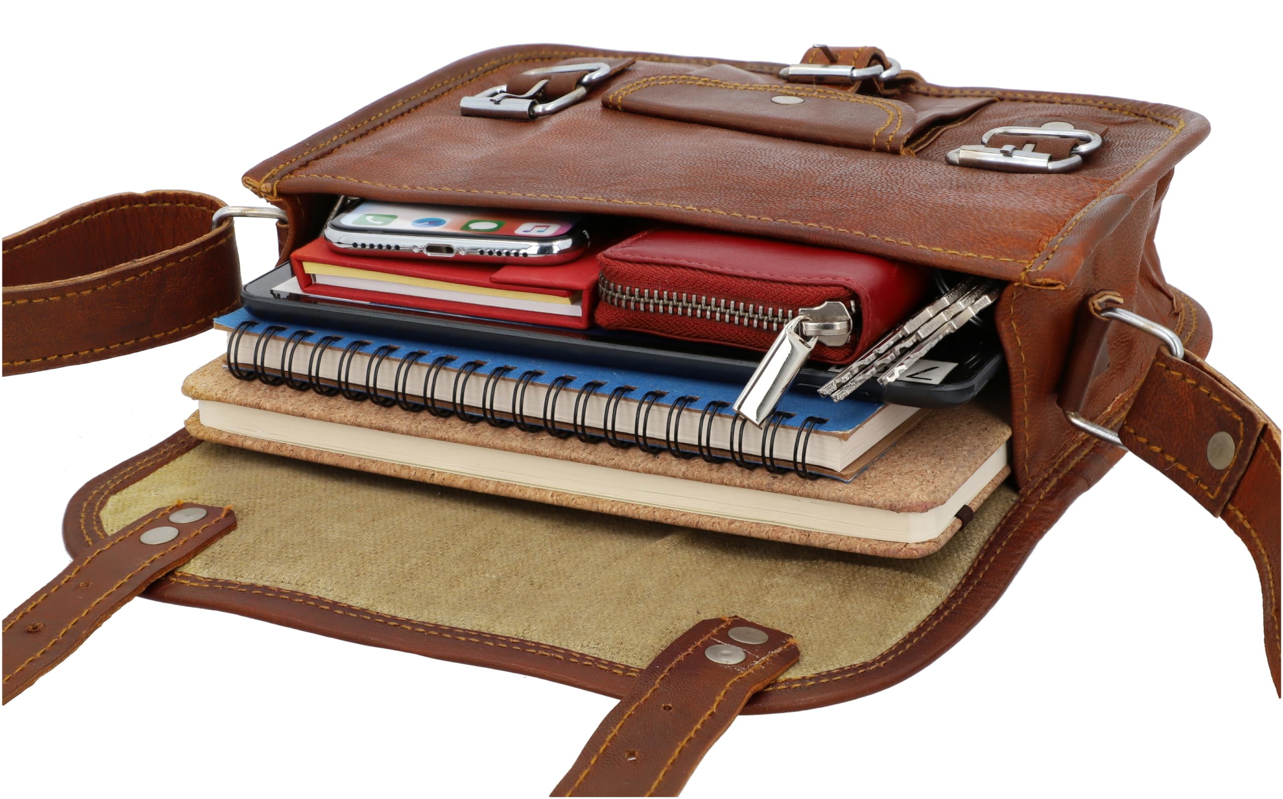 Gusti Umhängetasche Leder - Emilia 7" Damen Herren Handtasche Ledertasche Braun