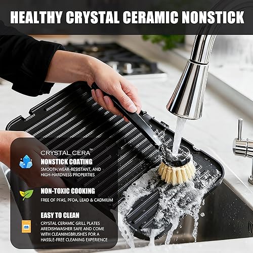 Miniatura 2 de CATTLEMAN Plancha para Parrilla Panini Sandwichera con Placas Extraíbles, 1600W, Waflera 6 en 1 y Parrilla Eléctrica para Interiores con Termómetro