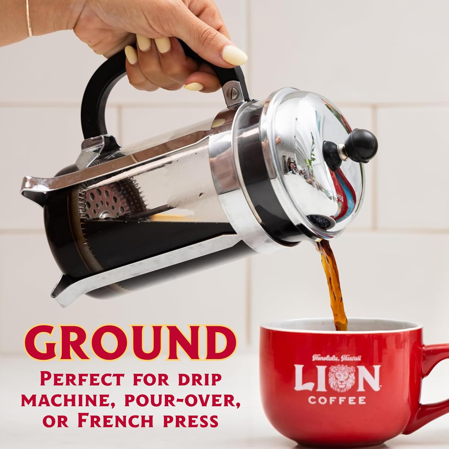 Lion Coffee, Vanilla Macadamia Flavor Light Roast - Ground Coffee, Two 24 Ounce Bags