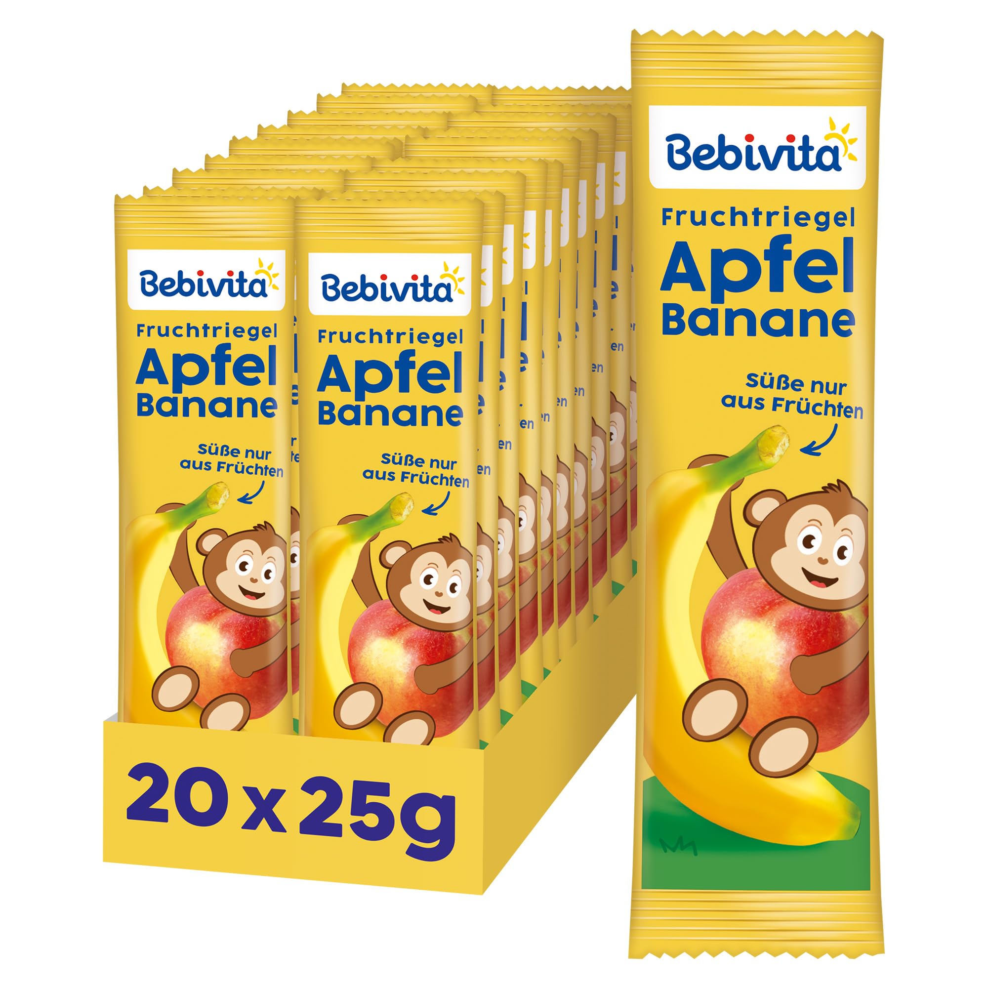 Bebivita Fruchtriegel Apfel-Banane (20 x 25g), Süße nur aus Früchten, perfekter Snack für zwischendurch, aus streng kontrollierten und ausgewählten Zutaten