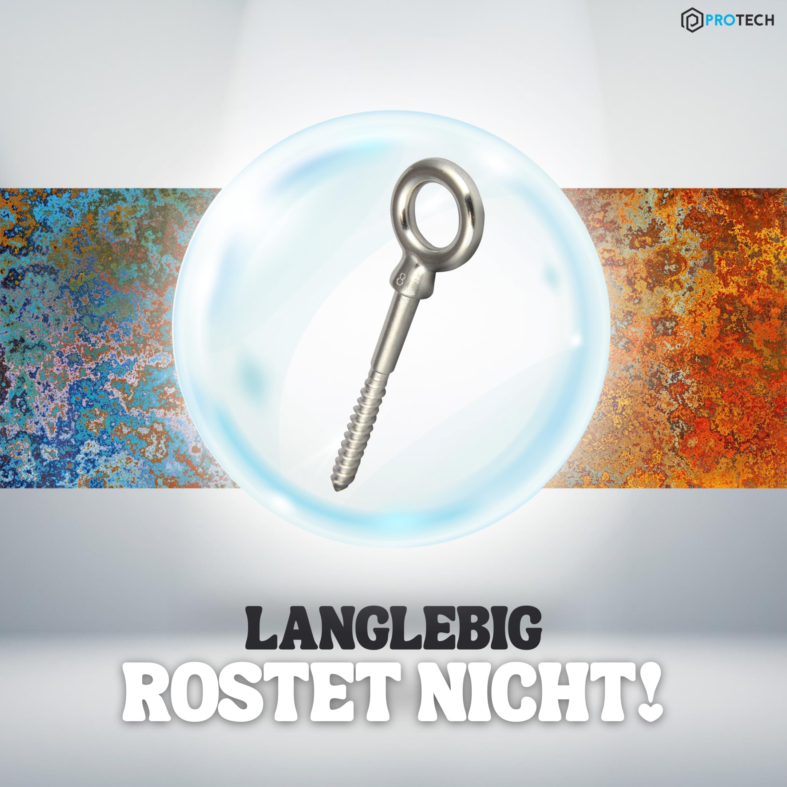 PROTECH 25 Stück Augbolzen mit Holzgewinde 6x60 Edelstahl A4 V4A Rostfrei Ringschraube Ringbolzen Augenschraube