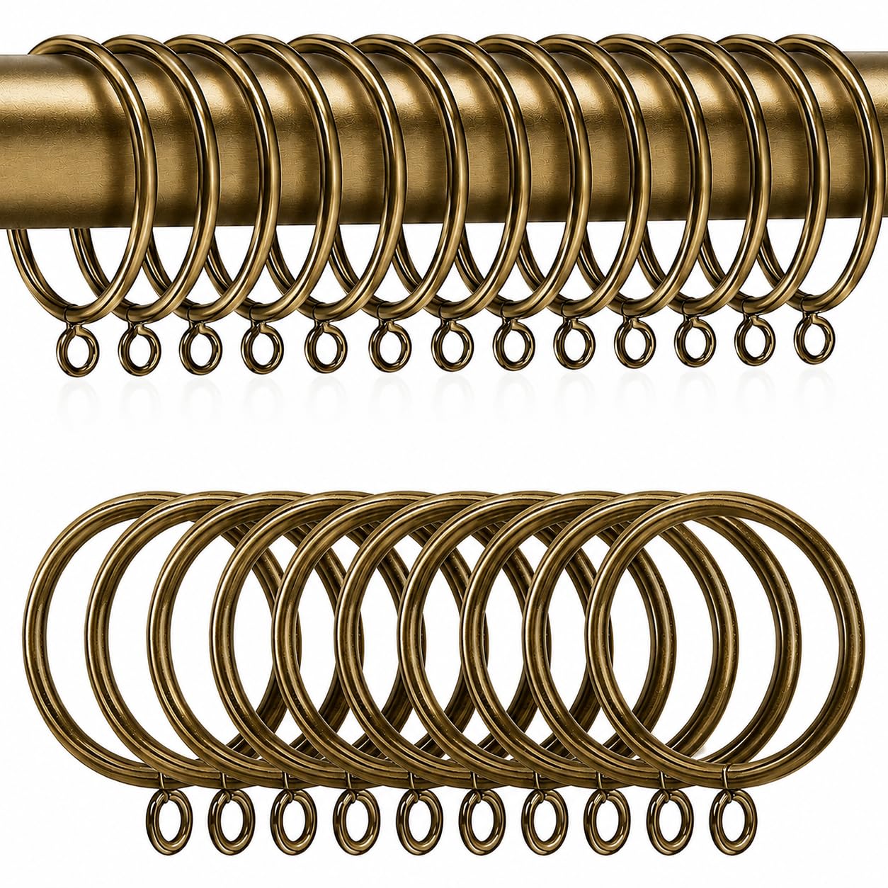 HOMMAKR 50 Pack 38mm Brass Metal Curtain Pole Rings, Heavy Duty Smooth Gliding Curtain Hanging Rings, Drapery Curtain Rail Rings, Fits Curtain Poles & Rods up to 35mm Diameter