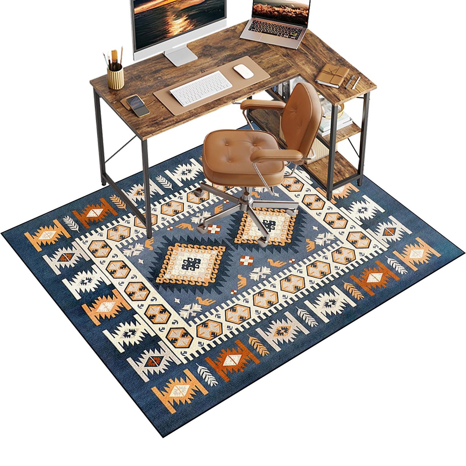 Chair Mat for Carpet Floor, 130 x 160 cm Office Chair Mat for Hardwood Floors, Multi-Purpose Carpet Protector for Home & Office, Desk Chair Mat for Rolling Chair, Anti-skidding Stop Noise Vintage Rug