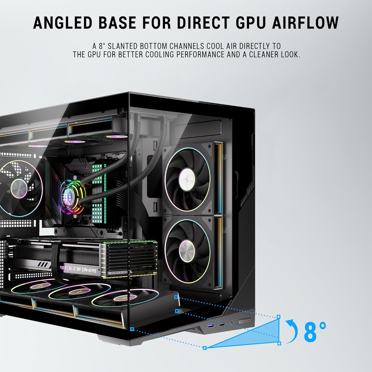 ESGAMING M-ATX Mini Tower PC Case 360MM RAD Support, 8° Slanted Base, 270° Full View Tempered Glass Gaming PC Case - Zero Black Without Fan