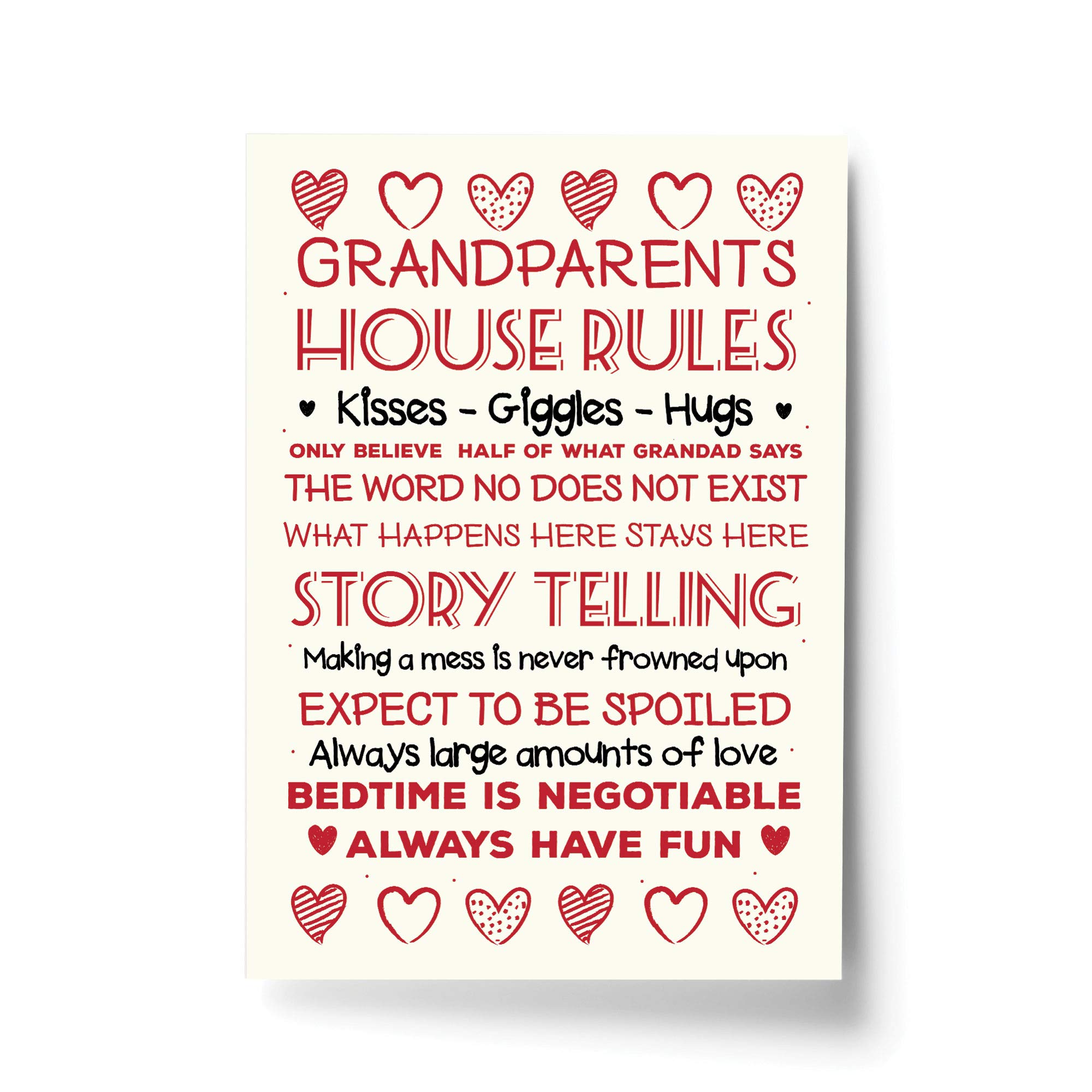 Red Ocean Grandparent Gifts Wall Print Grandparent House Rules Sign Nan Grandad Birthday