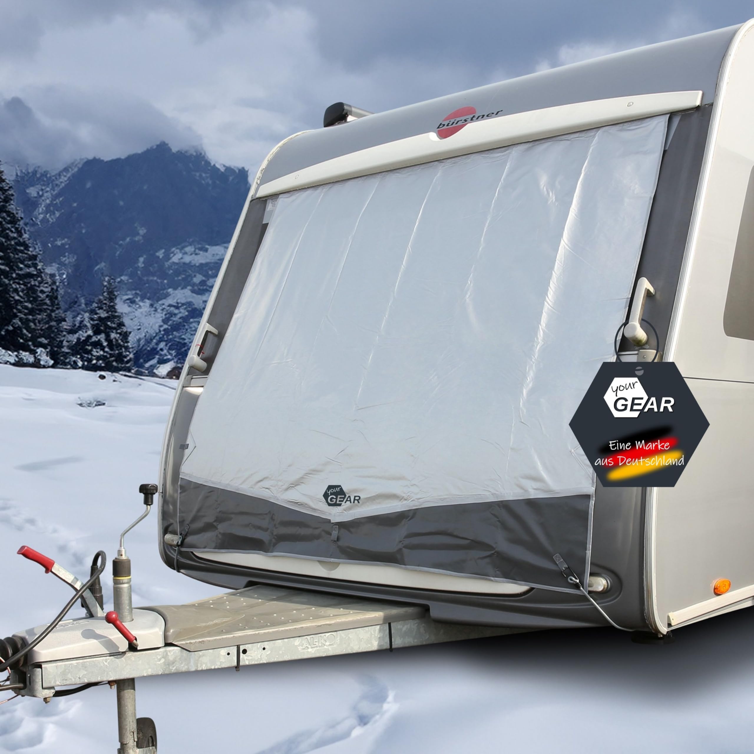your GEAR Wohnwagen Bugschutzplane Thermo 165x160 cm - Wohnwagen Schutzhülle Front mit Keder - Thermomatte außen Winterfest & Wasserdicht - Wohnwagen Abdeckung Bugfenster & Gaskasten