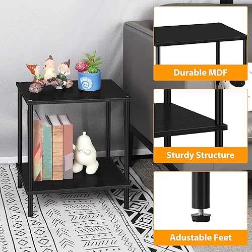 Miniatura 4 de ETELI Small Side Table Black Narrow End Table with Storage Shelf Modern Square Bedside Table Wood Nightstand for Living Room Bedroom Office