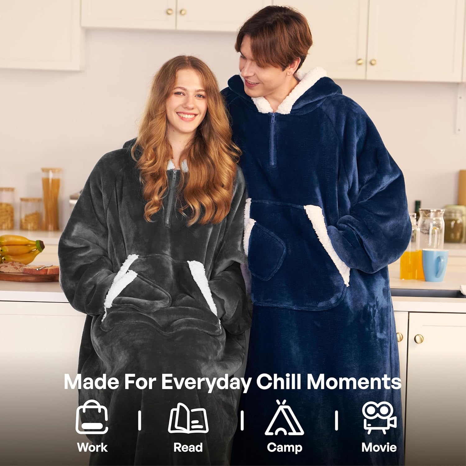 Giggling Getup Wearable Blanket Hoodie for Women Men Gifts for Women Mom Sherpa Fleece Long Hooded Blanket Sweatshirt Cozy Sherpa Wearable Throw with Pocket & Sleeves for Adult Oversize Dark Grey - Image 5