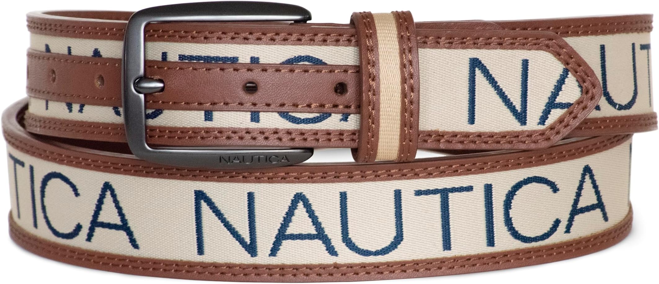 Men's Signature Leather and Canvas Belt | Ribbon Detail | Flag Design | Classic | Casual | Metal Buckle